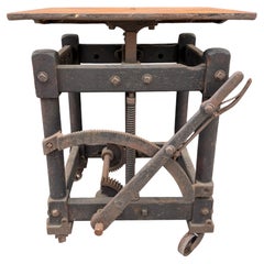 Antique Industrial Steel Wood, Iron adjustable CRANK Printing Table / Goss Pres