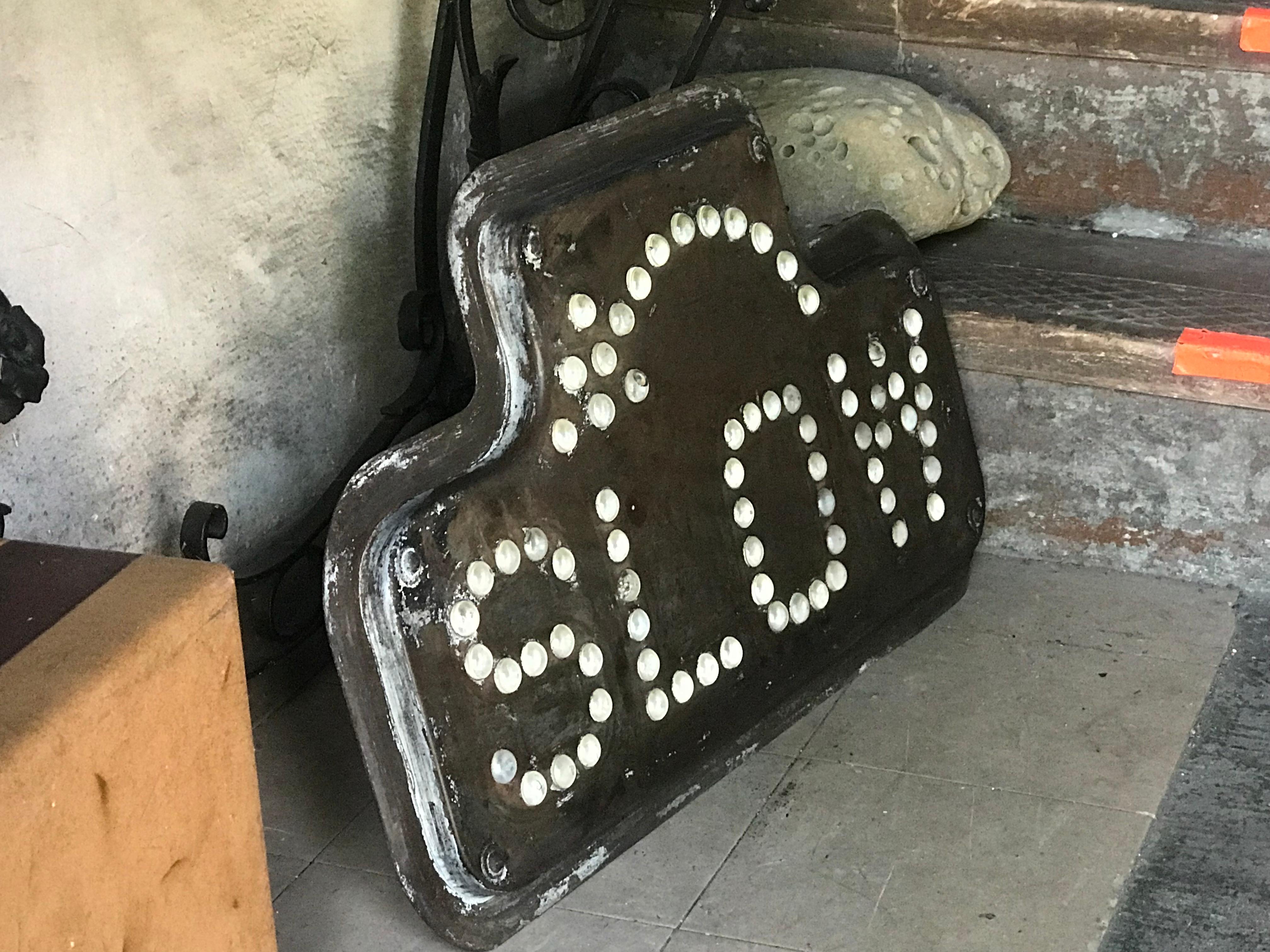 Antique 1920s industrial traffic control road sign. 