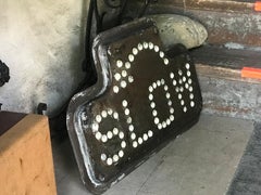 Antique Industrial Traffic Control Road Sign "SLOW" Brass with Glass Reflectors