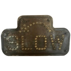 Antique Industrial Traffic Control Road Sign "SLOW" Brass with Glass Reflectors