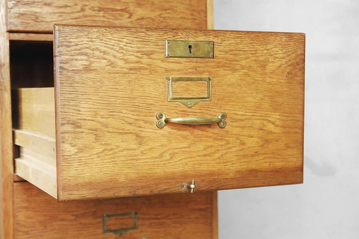 Antique Industrial Vintage Oak Filing Cabinet with Drawers, 1920s For Sale 6