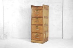 Antique Industrial Vintage Oak Filing Cabinet with Drawers, 1920s