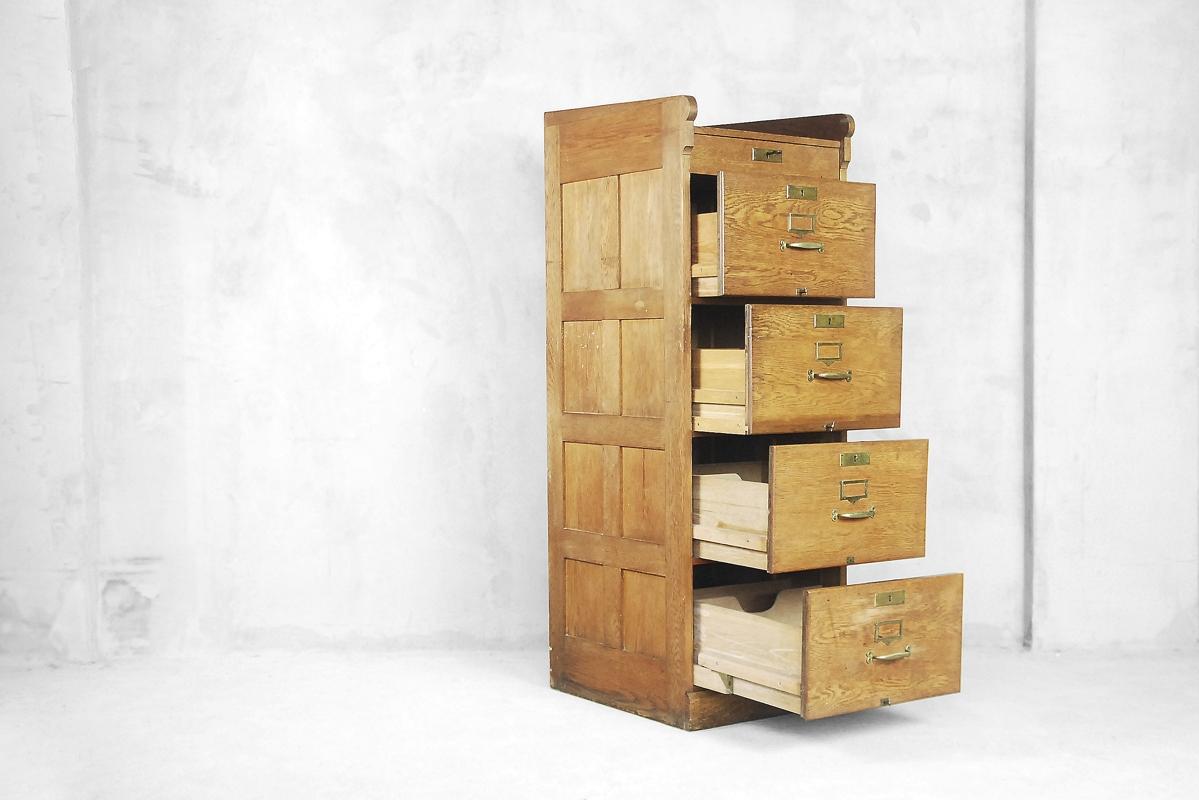 20th Century Antique Industrial Vintage Oak Filing Cabinet with Drawers, 1920s For Sale