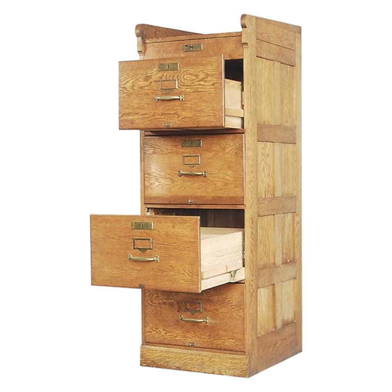 Antique Industrial Vintage Oak Filing Cabinet with Drawers, 1920s For Sale