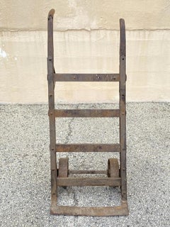 Antique Industrial Vintage Oak Wood and Steel Metal Factory Hand Truck