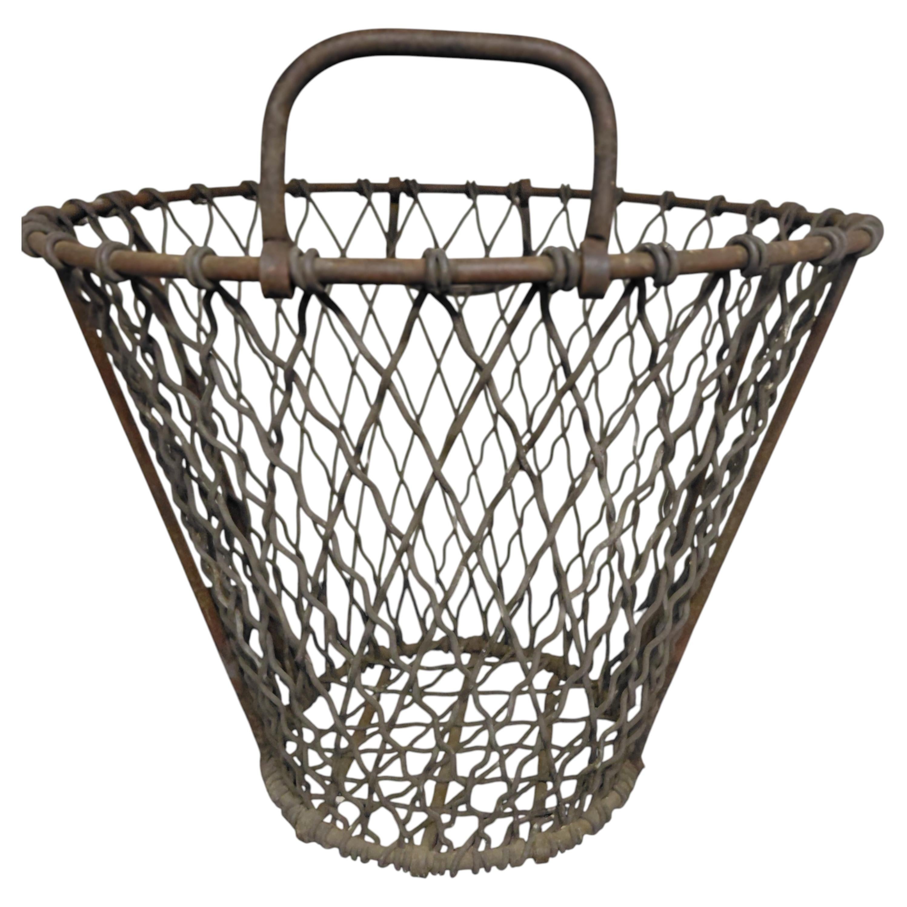 Antique Industrial Wire Basket Heavy Metal Basket For Sale