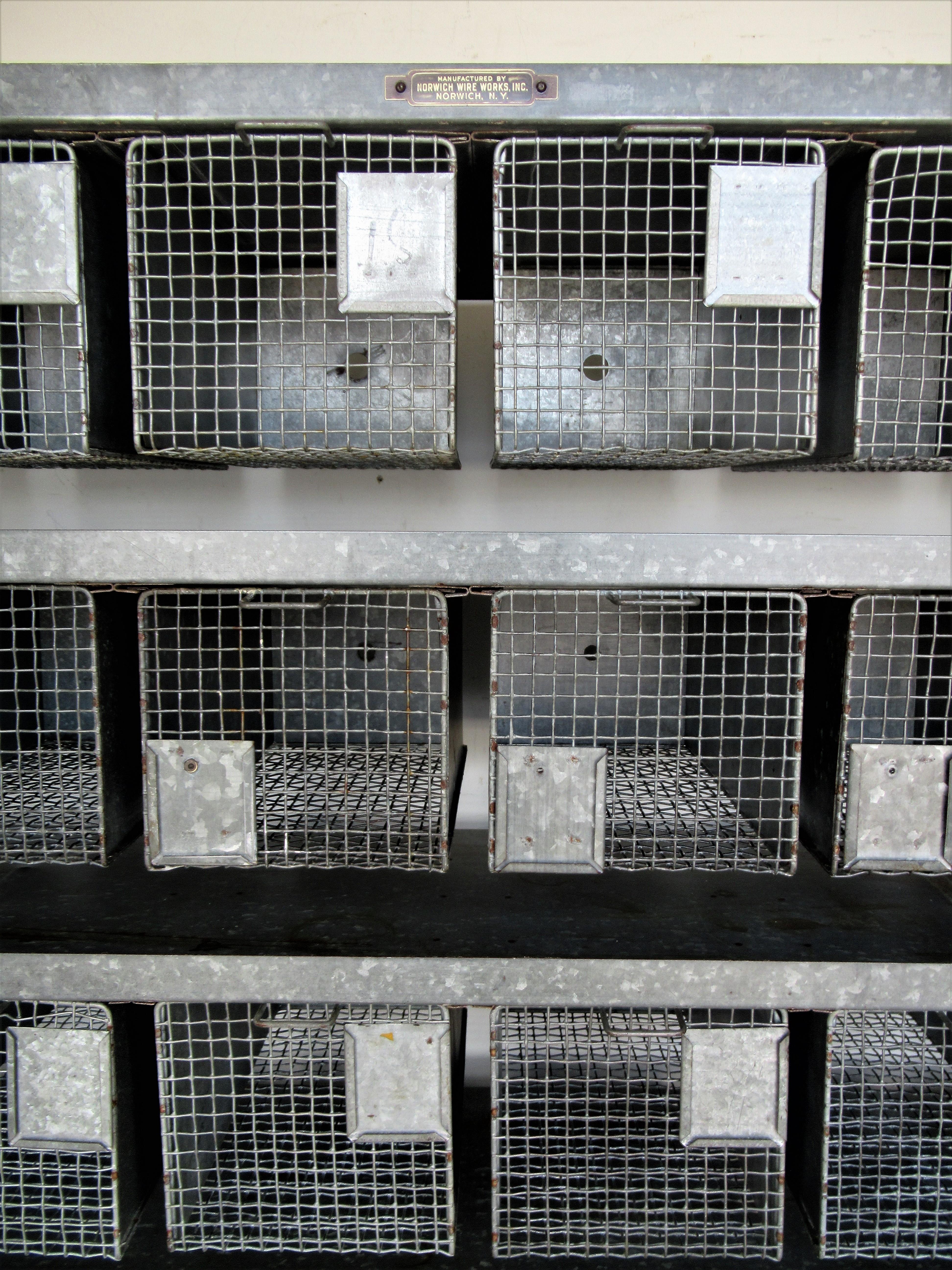 Antique Industrial Wire Basket Storage System by Norwich Wire Works 4