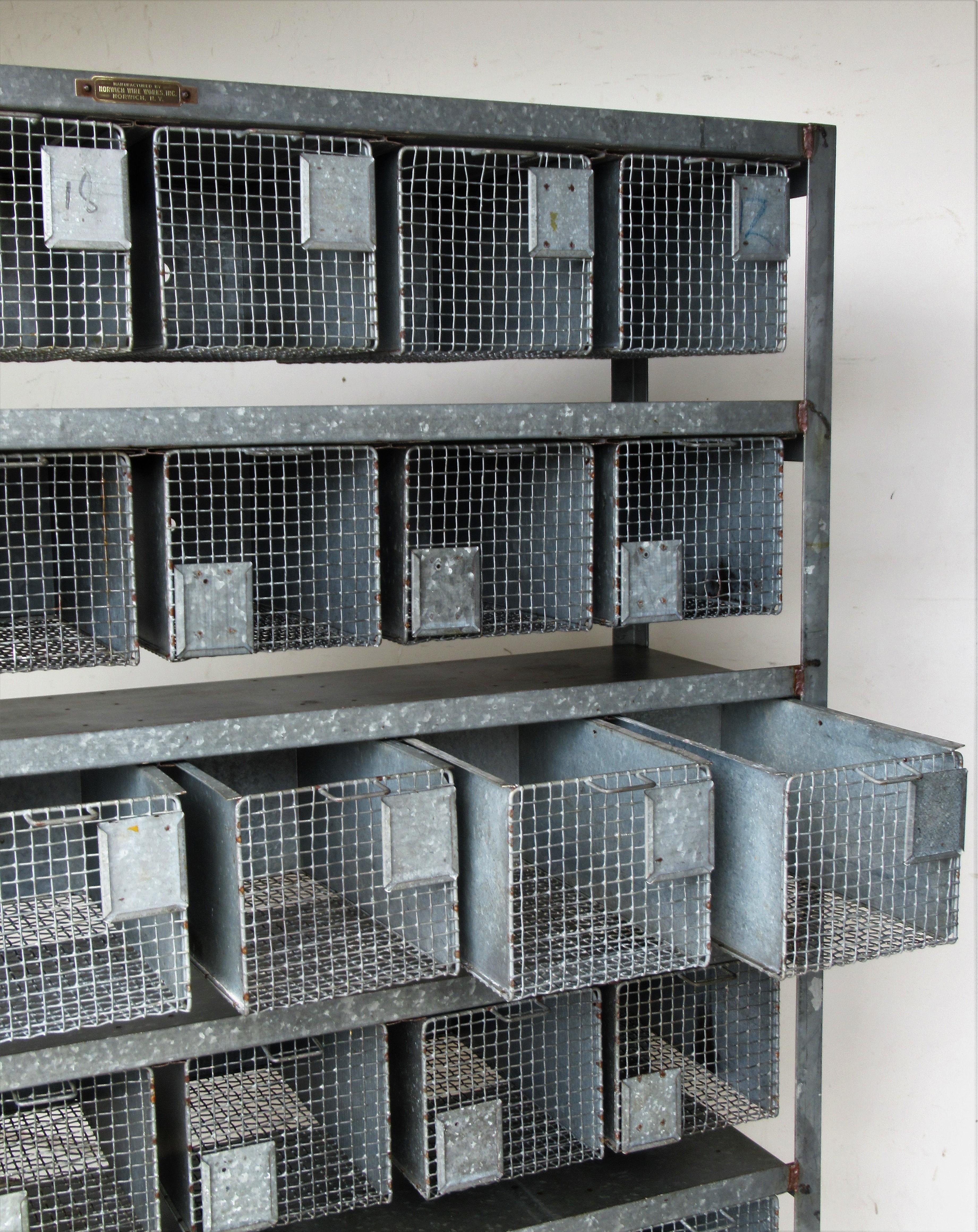 Antique Industrial Wire Basket Storage System by Norwich Wire Works In Good Condition In Rochester, NY