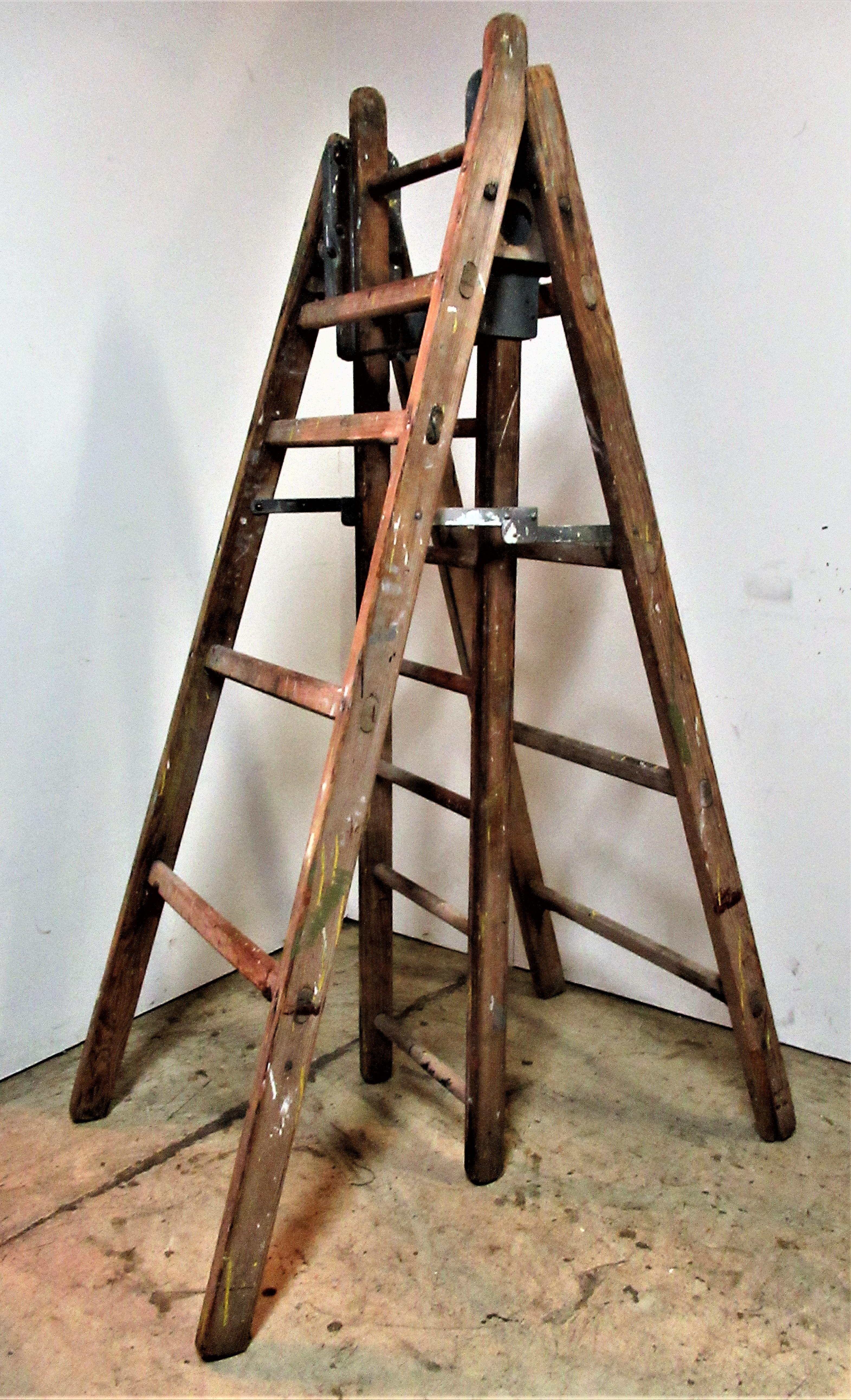 Antique Industrial Wood and Steel Extension Ladders 2