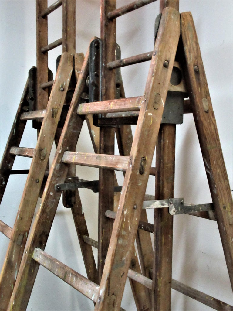 Antique Industrial Wood and Steel Extension Ladders at 1stDibs
