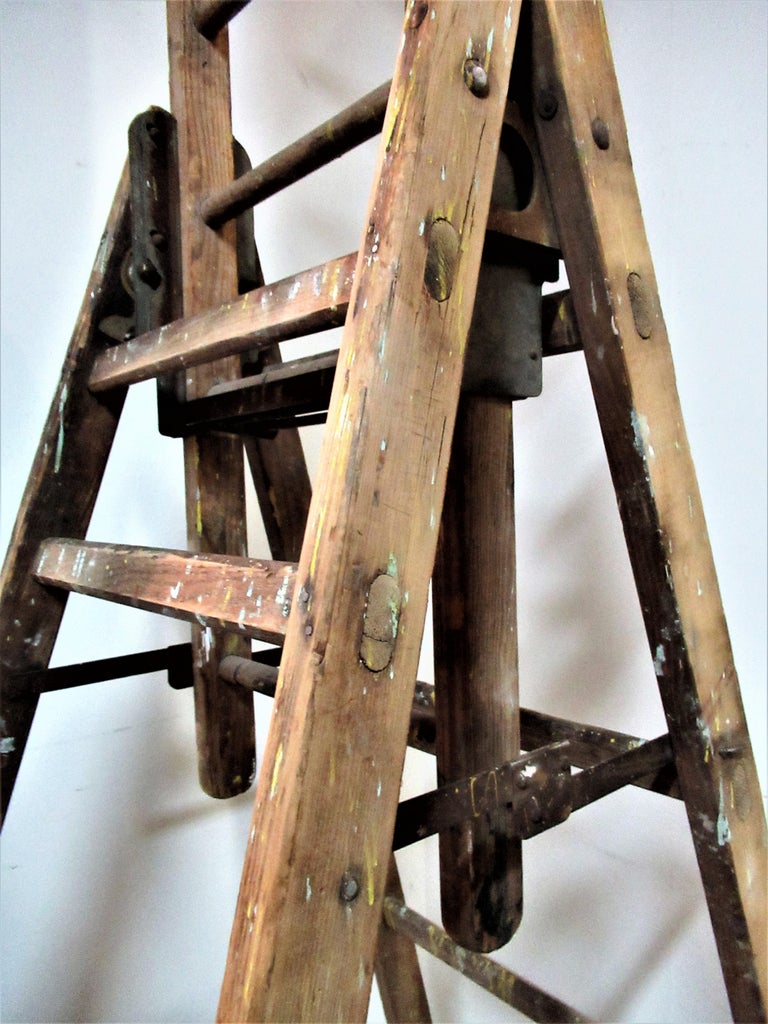 Antique Industrial Wood and Steel Extension Ladders at 1stDibs