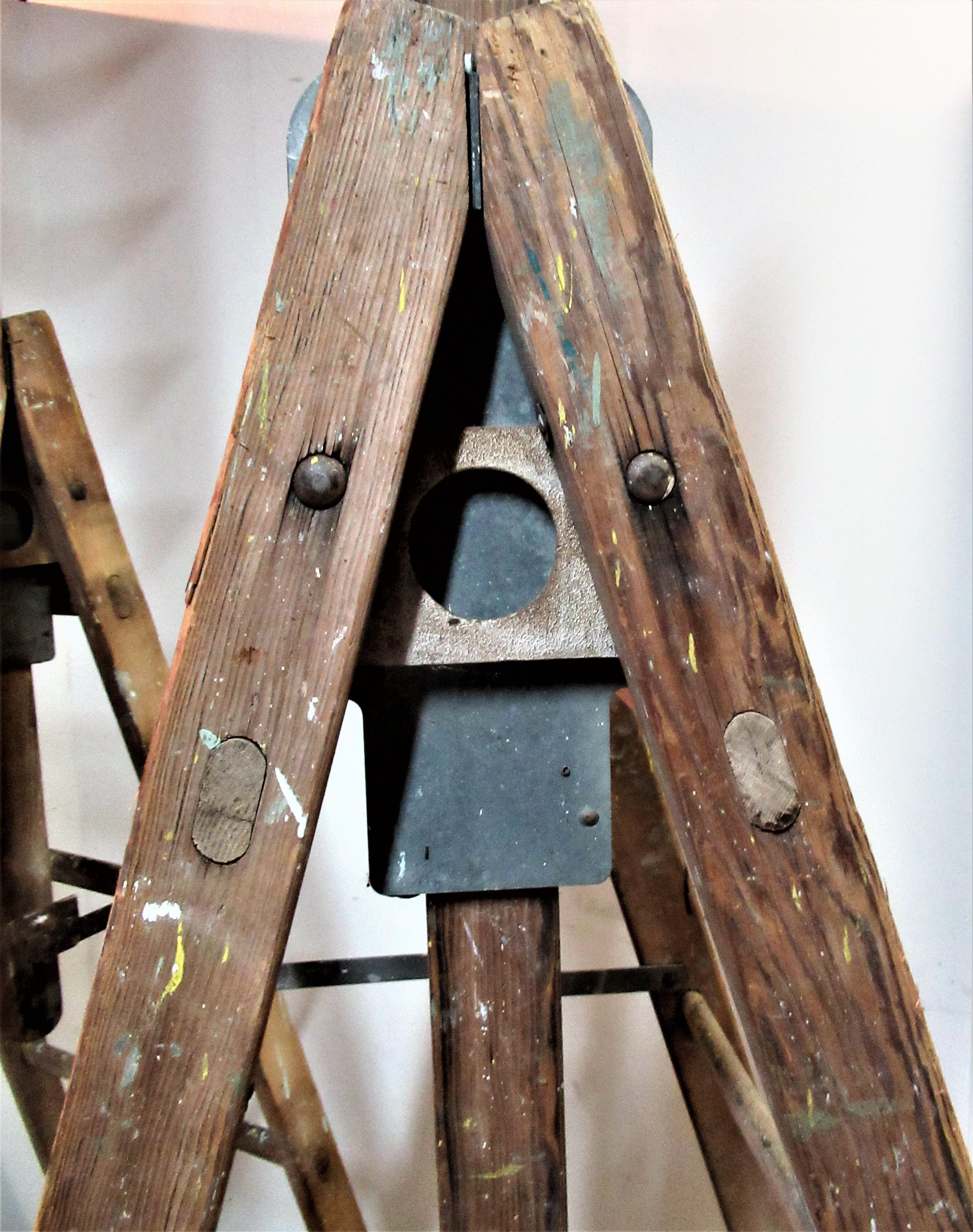 American Antique Industrial Wood and Steel Extension Ladders