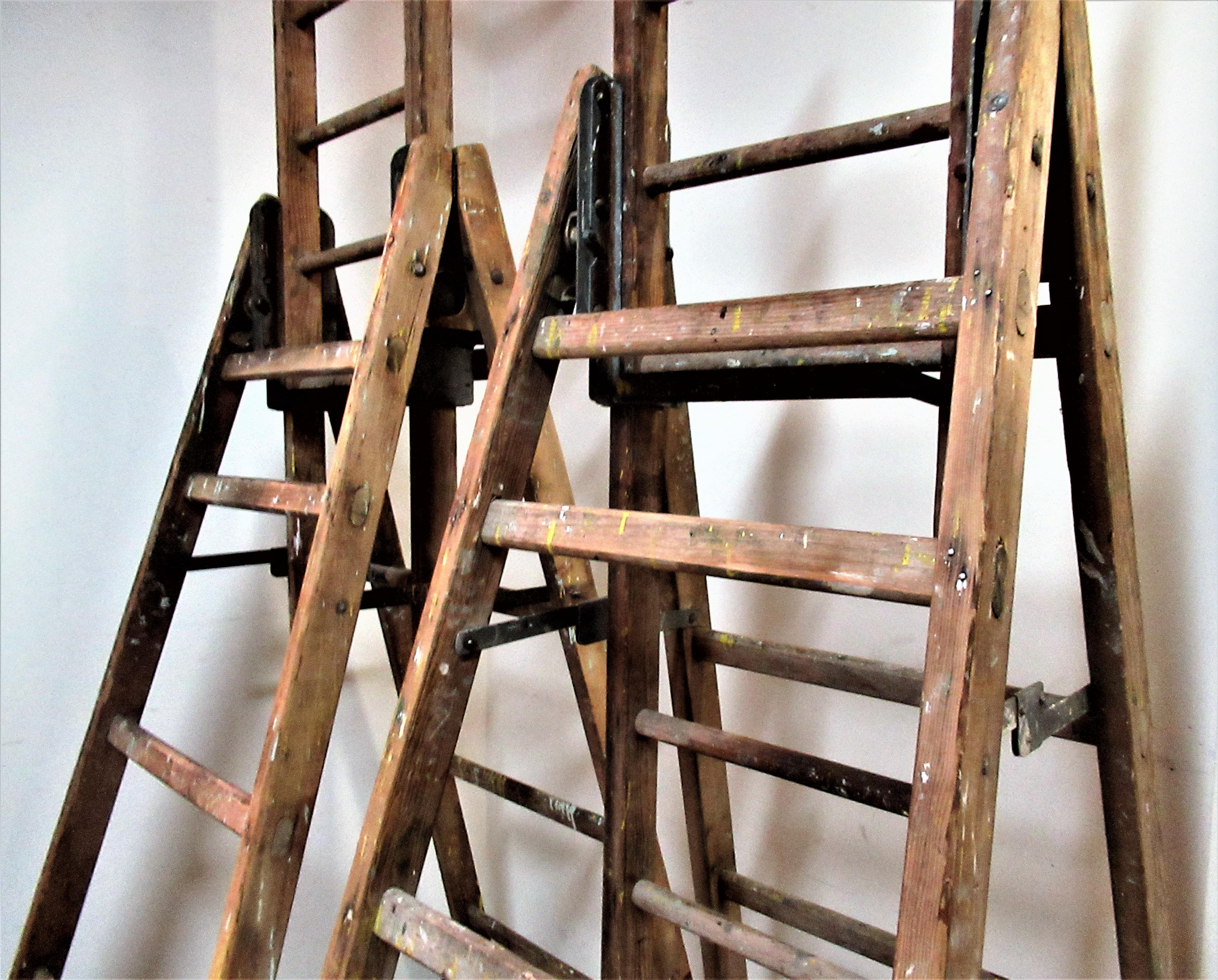 Antique Industrial Wood and Steel Extension Ladders 1