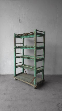 Antique Industrial Wood and Steel Shoe Factory Drying Rack