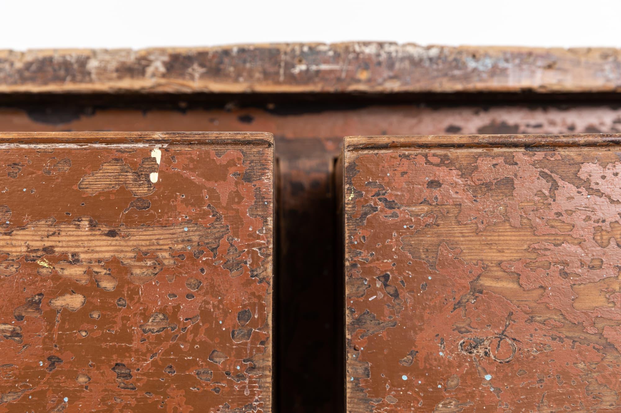 Antique Industrial Wooden Two Drawer Painted Dresser / Workbench. C.1900 In Fair Condition For Sale In London, GB