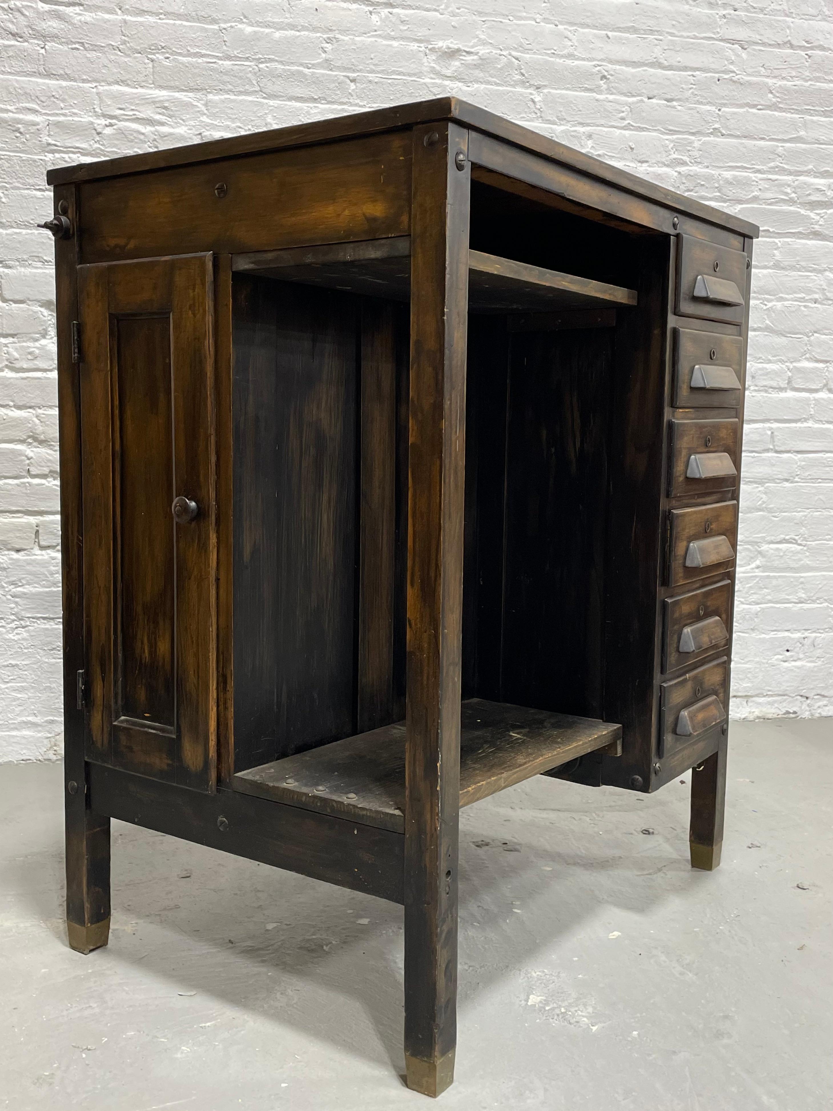 Antique INDUSTRIAL Wooden WORKBENCH CABINET, c. 1920’s For Sale 9