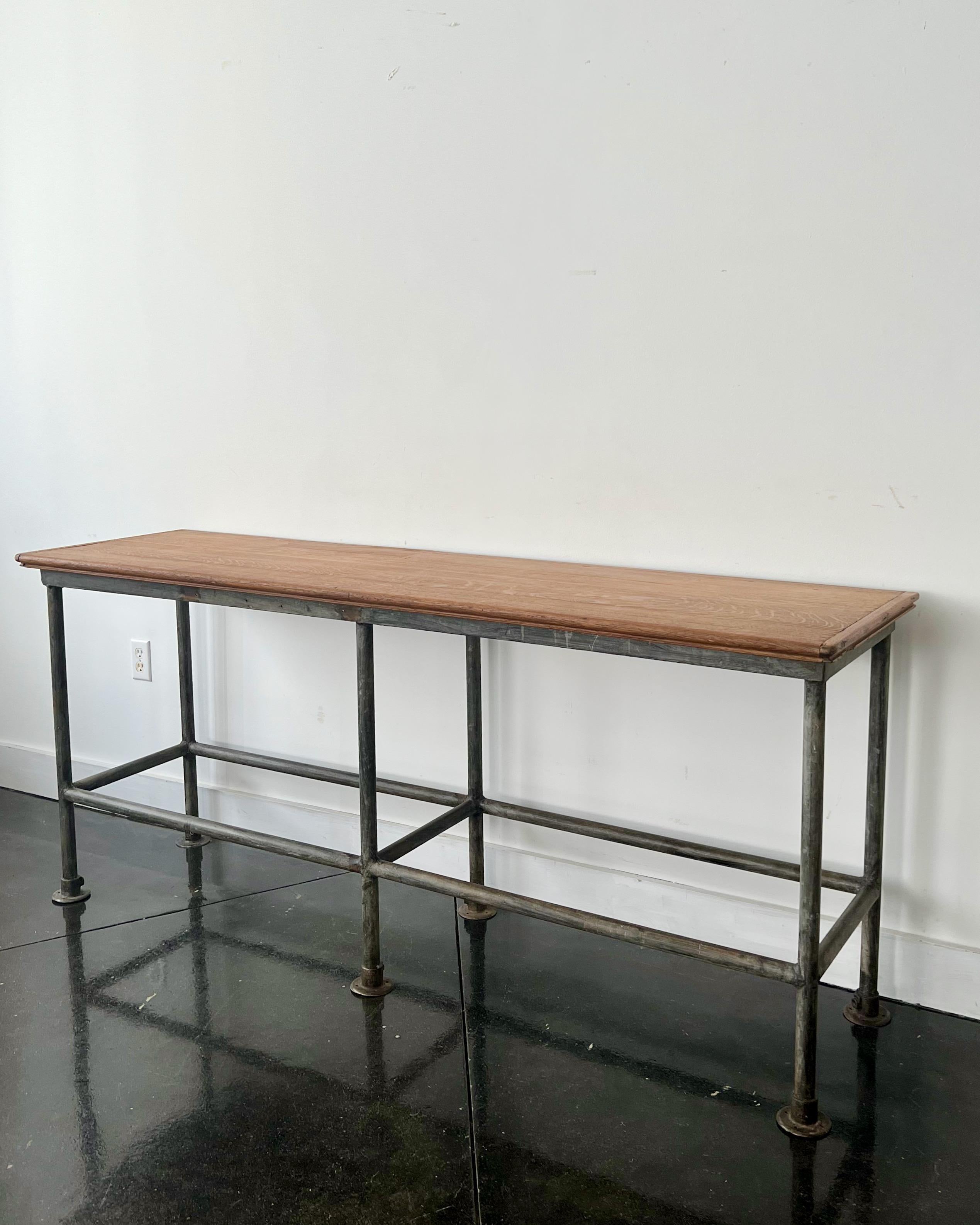 Hand-Crafted Antique Industrial Worktable/Console Table