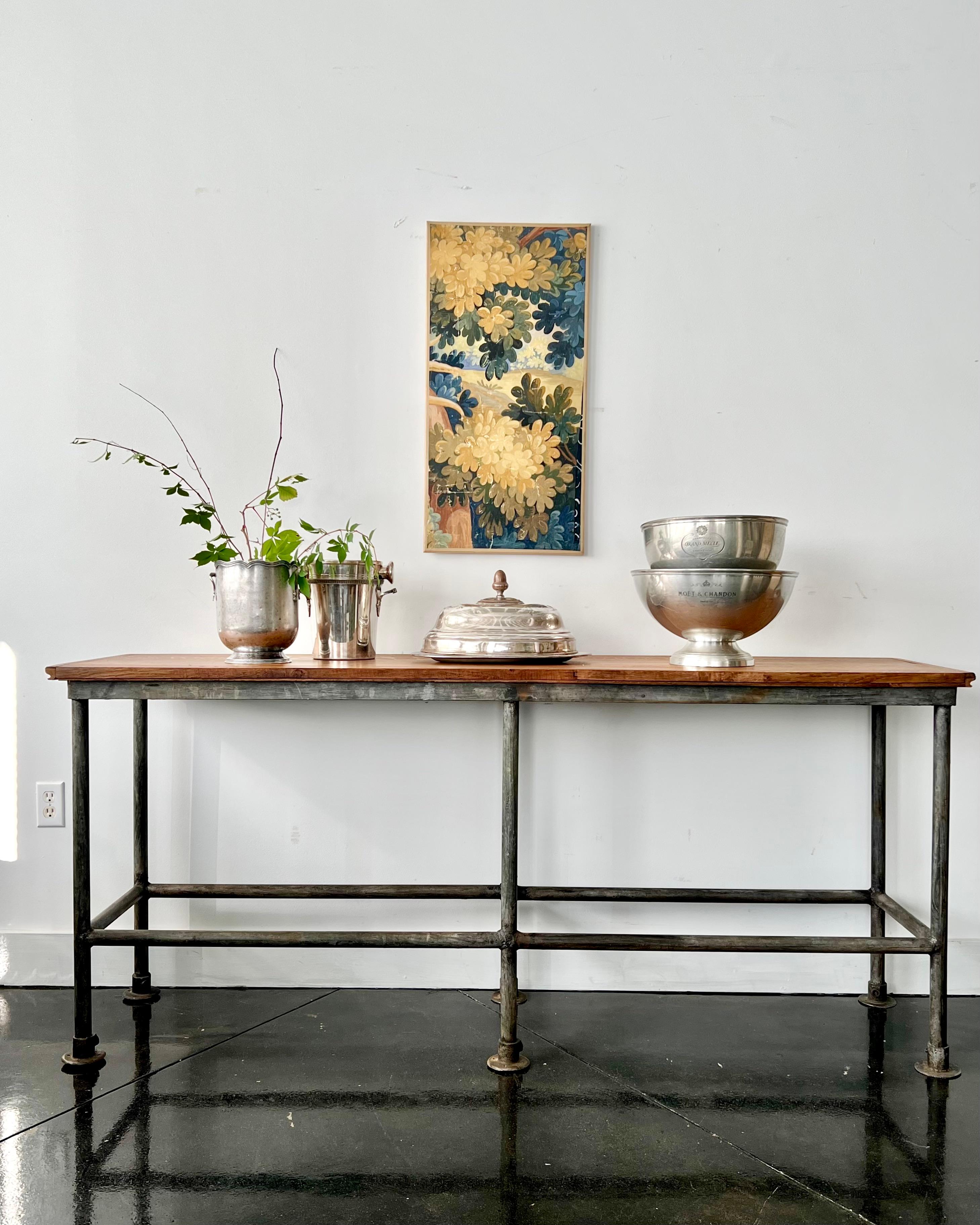 Wrought Iron Antique Industrial Worktable/Console Table