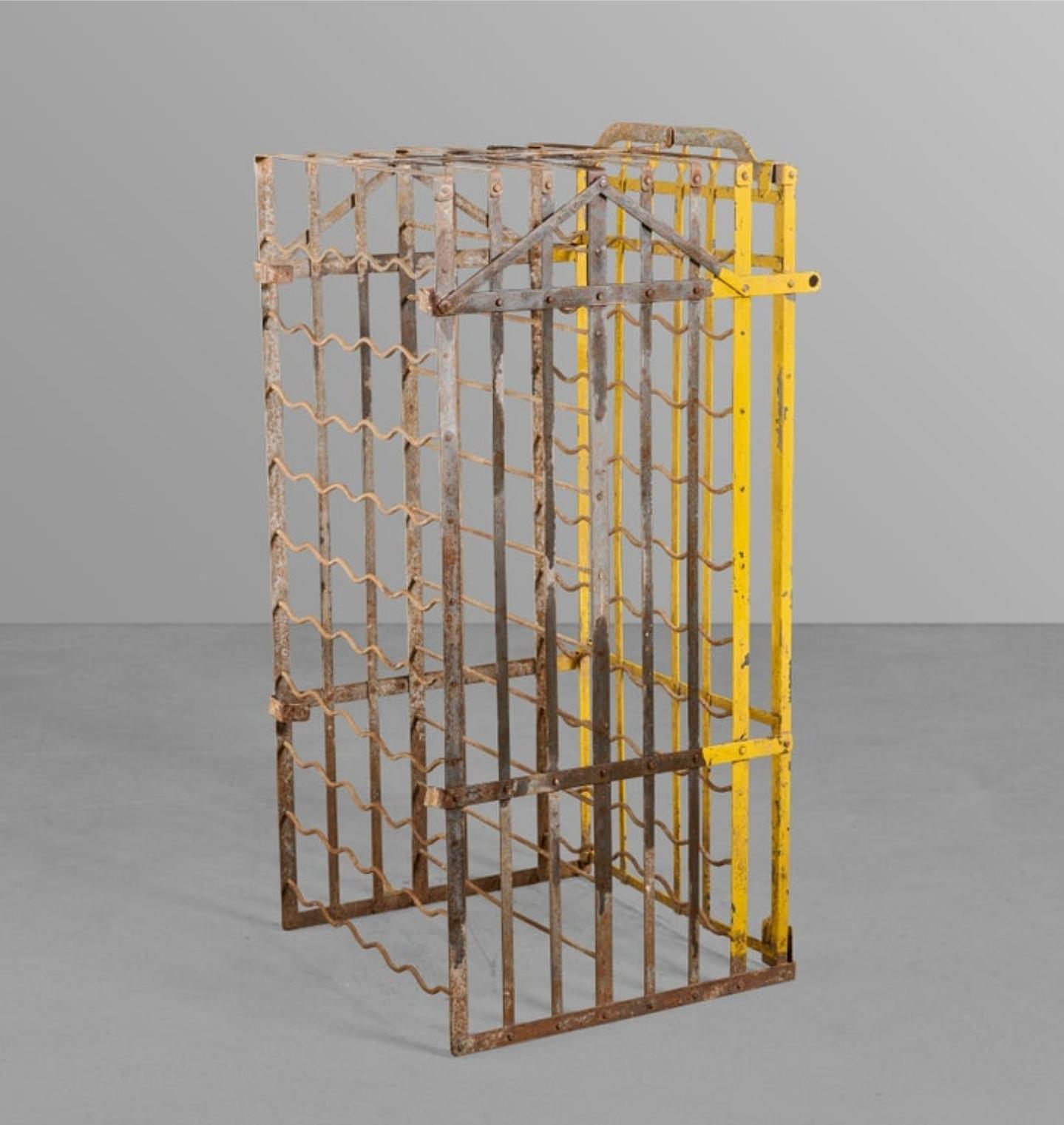 European Antique Industrial Wrought Iron Wine Safe Rack  Vineyard Cellar 100 Bottle Cage For Sale