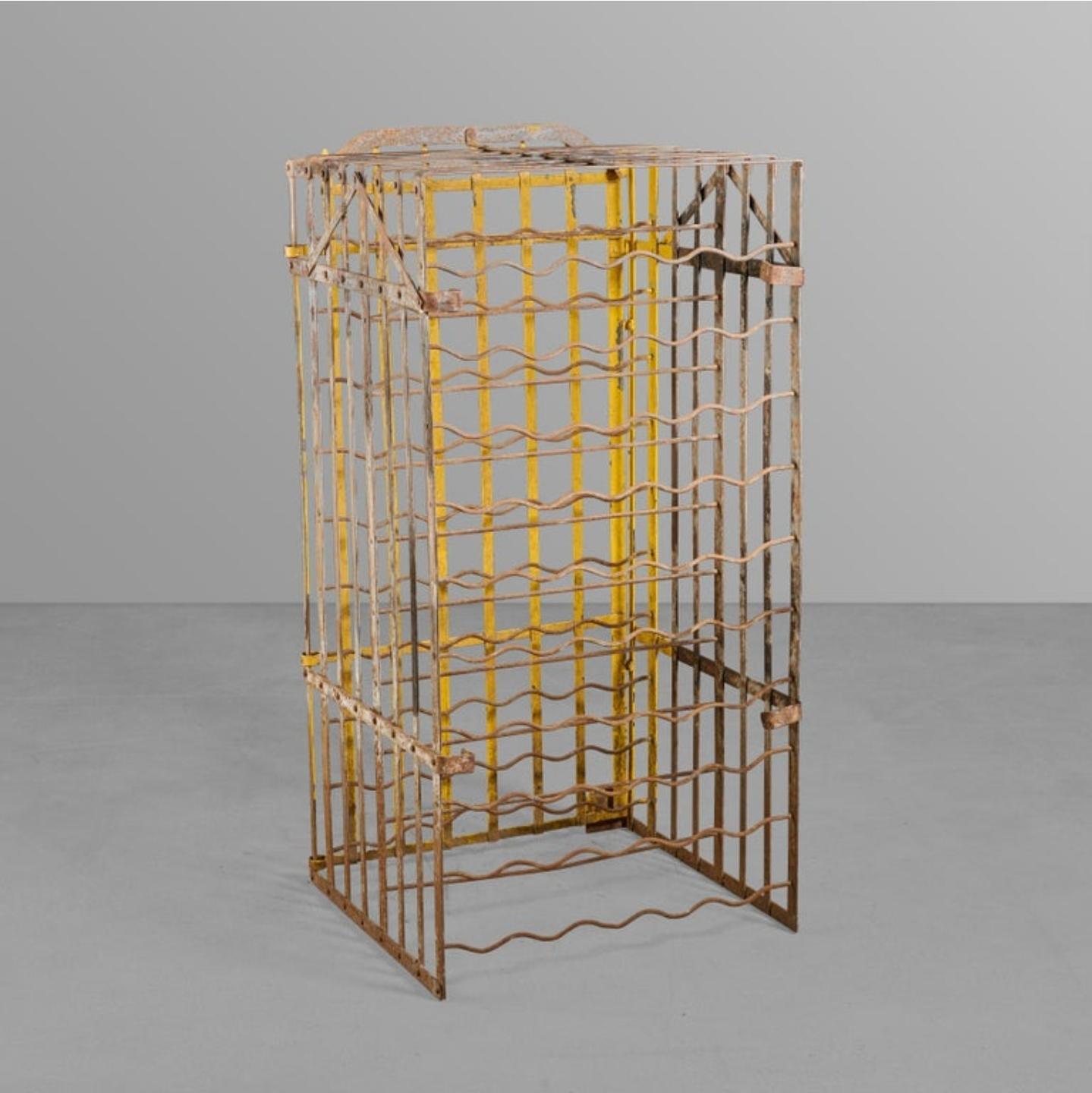 Forged Antique Industrial Wrought Iron Wine Safe Rack  Vineyard Cellar 100 Bottle Cage For Sale