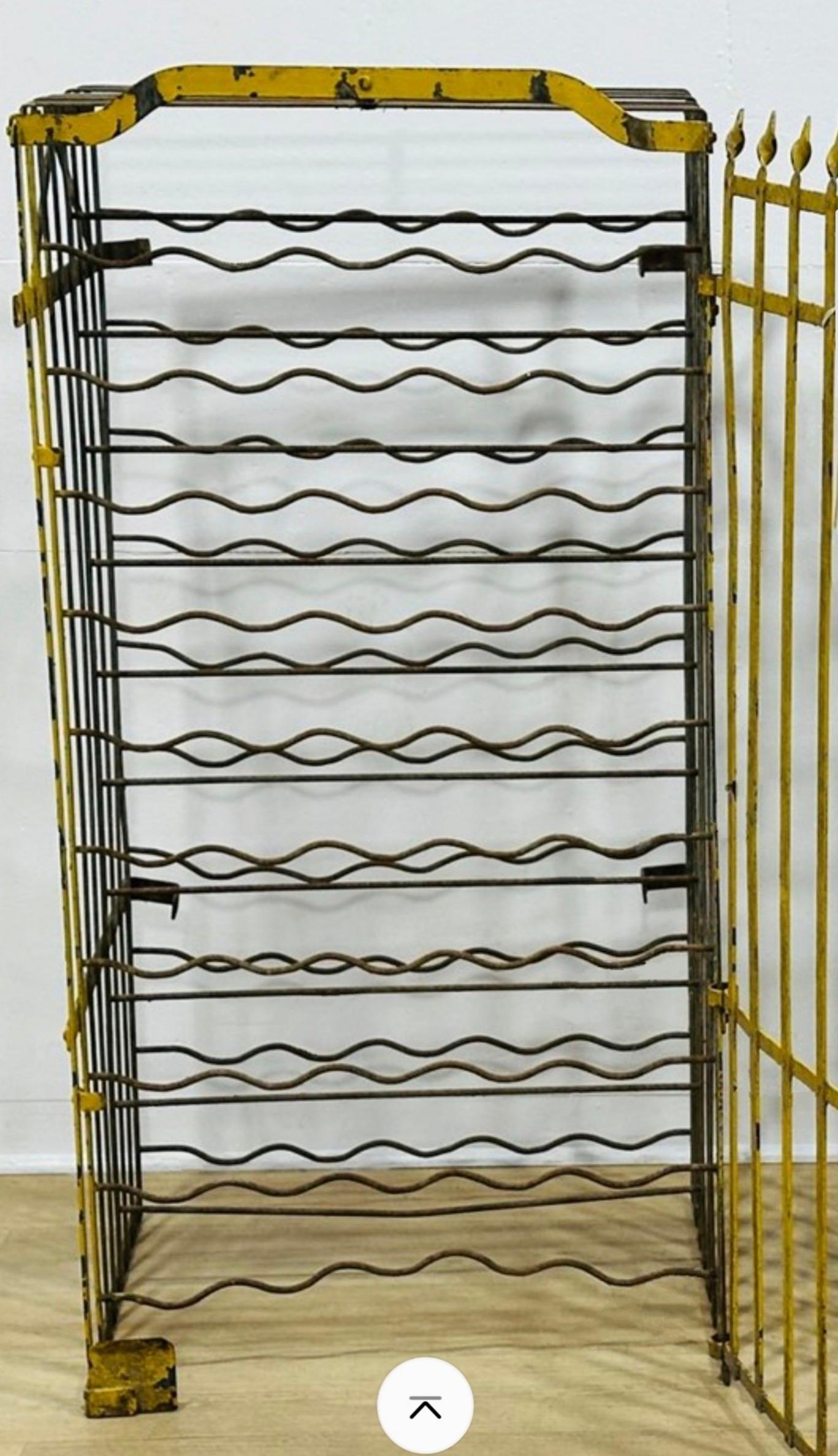 Antique Industrial Wrought Iron Wine Safe Rack  Vineyard Cellar 100 Bottle Cage In Good Condition For Sale In Forney, TX