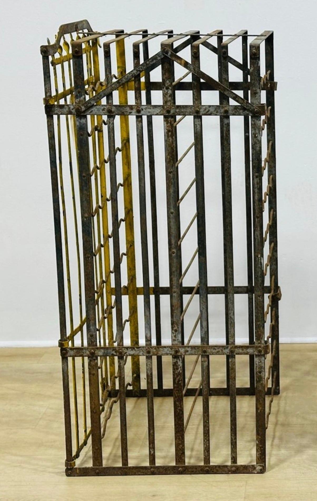 Antique Industrial Wrought Iron Wine Safe Rack  Vineyard Cellar 100 Bottle Cage For Sale 1