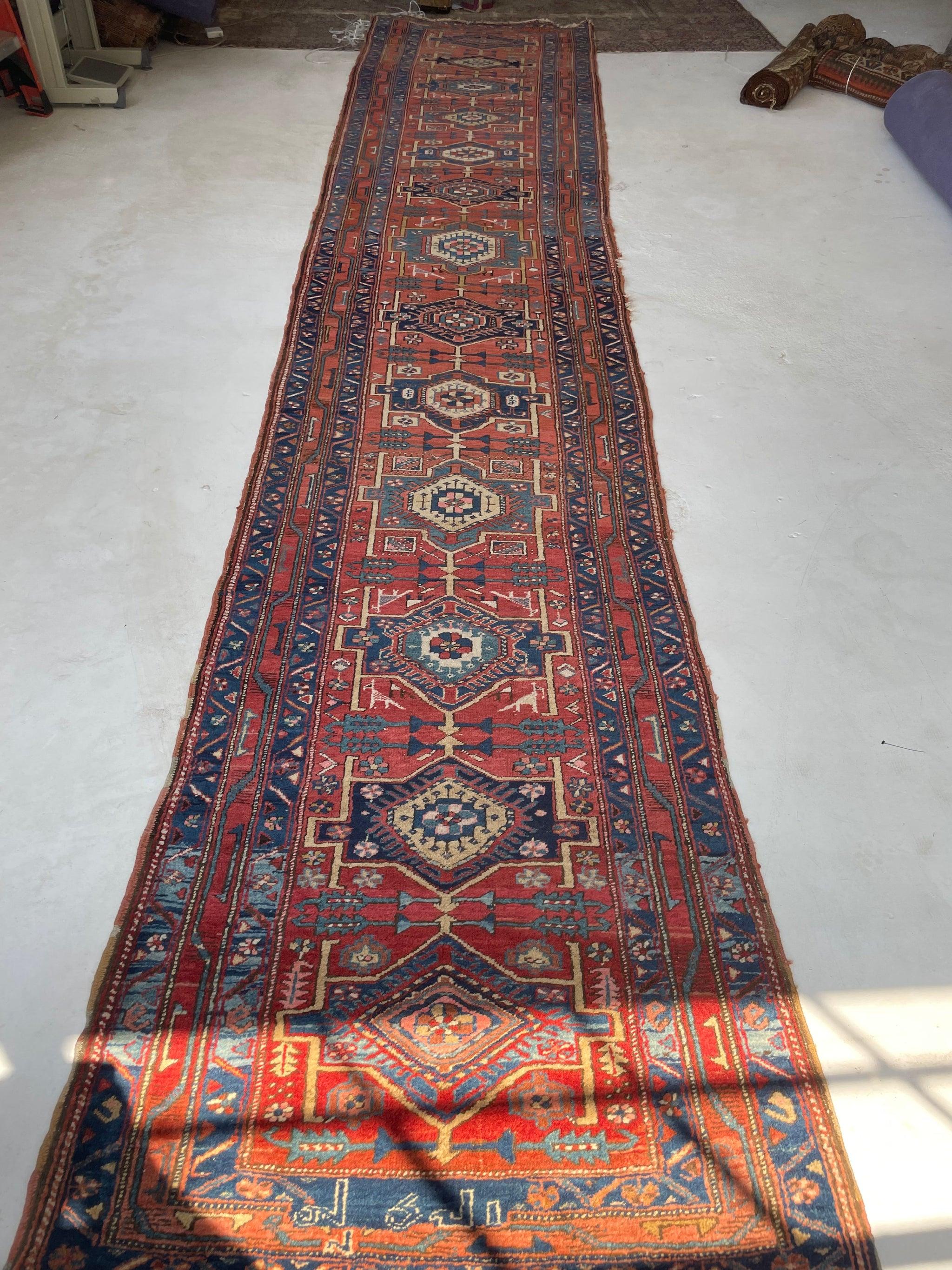Antique Infinitely Long & Rare Runner Rug, circa 1920-30's In Good Condition For Sale In Milwaukee, WI