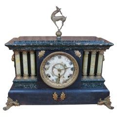 Antique Seth Thomas 8 Day Sculptural Adamantine Pillar Mantel Clock Stag Finial