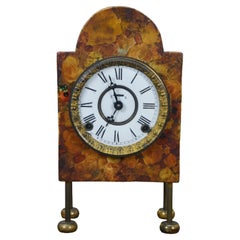 Antique Ingraham Craftsman Floral Decoupage Key Wound Chiming Mantel Clock 13"