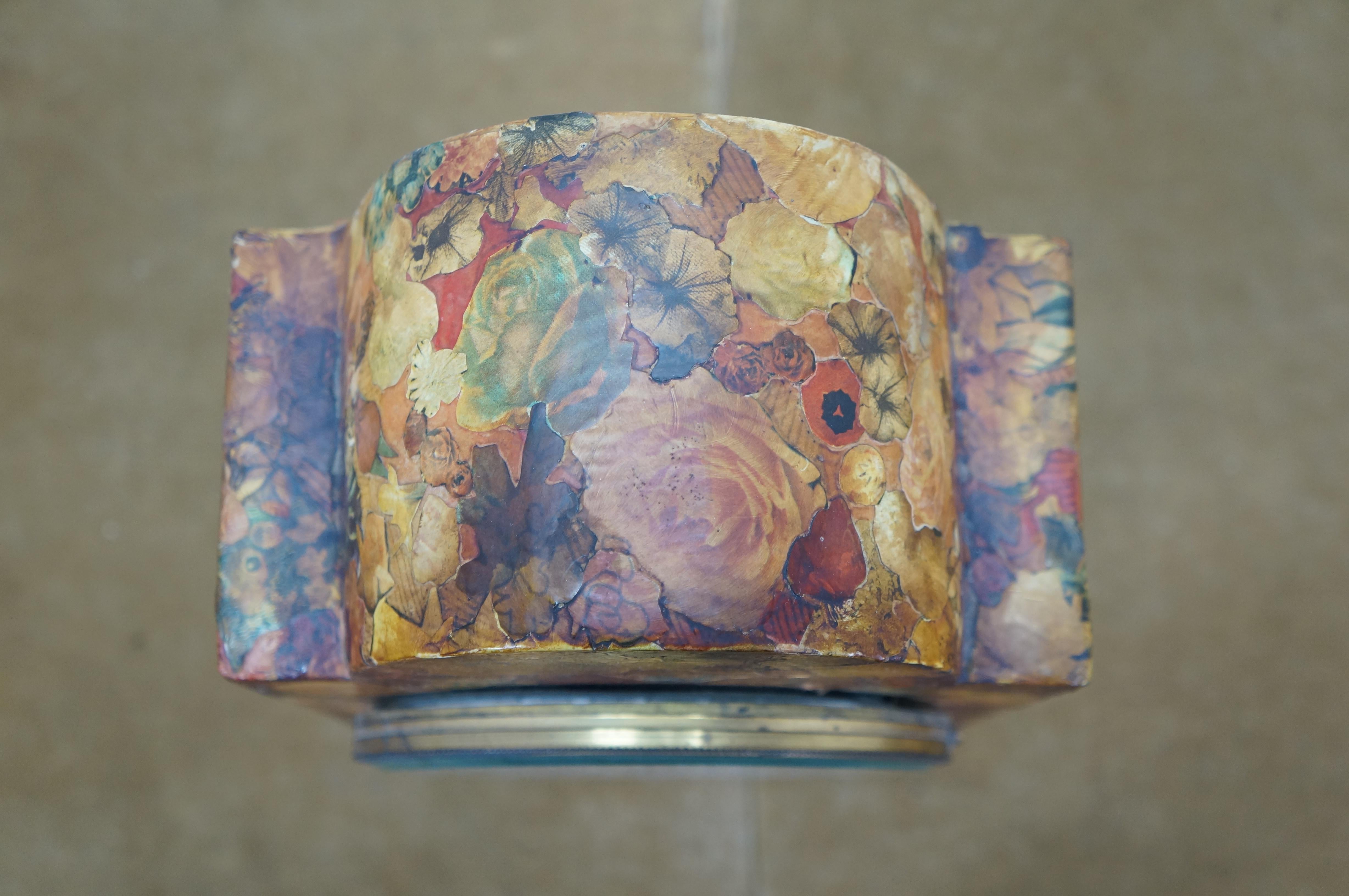 Antique Ingraham Floral Marbelite Decoupage Key Wound Chiming Mantel Clock 13