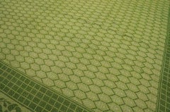 1900s Green Ikat Geometric English Arts & Crafts Oriental Ingrain Flat Weave Rug