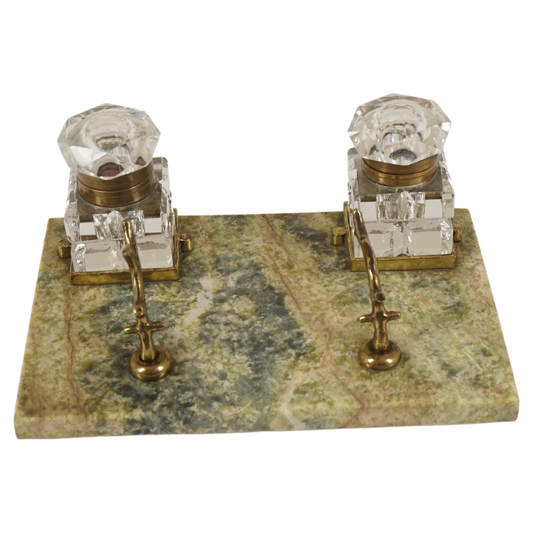 Antique Inkstand, Green Marble, Scotland 1900, H562 For Sale