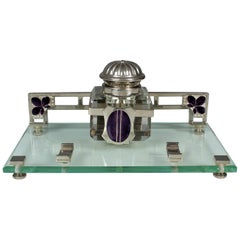 Antique Inkwell, Art Nouveau, Art Deco, Silverplated
