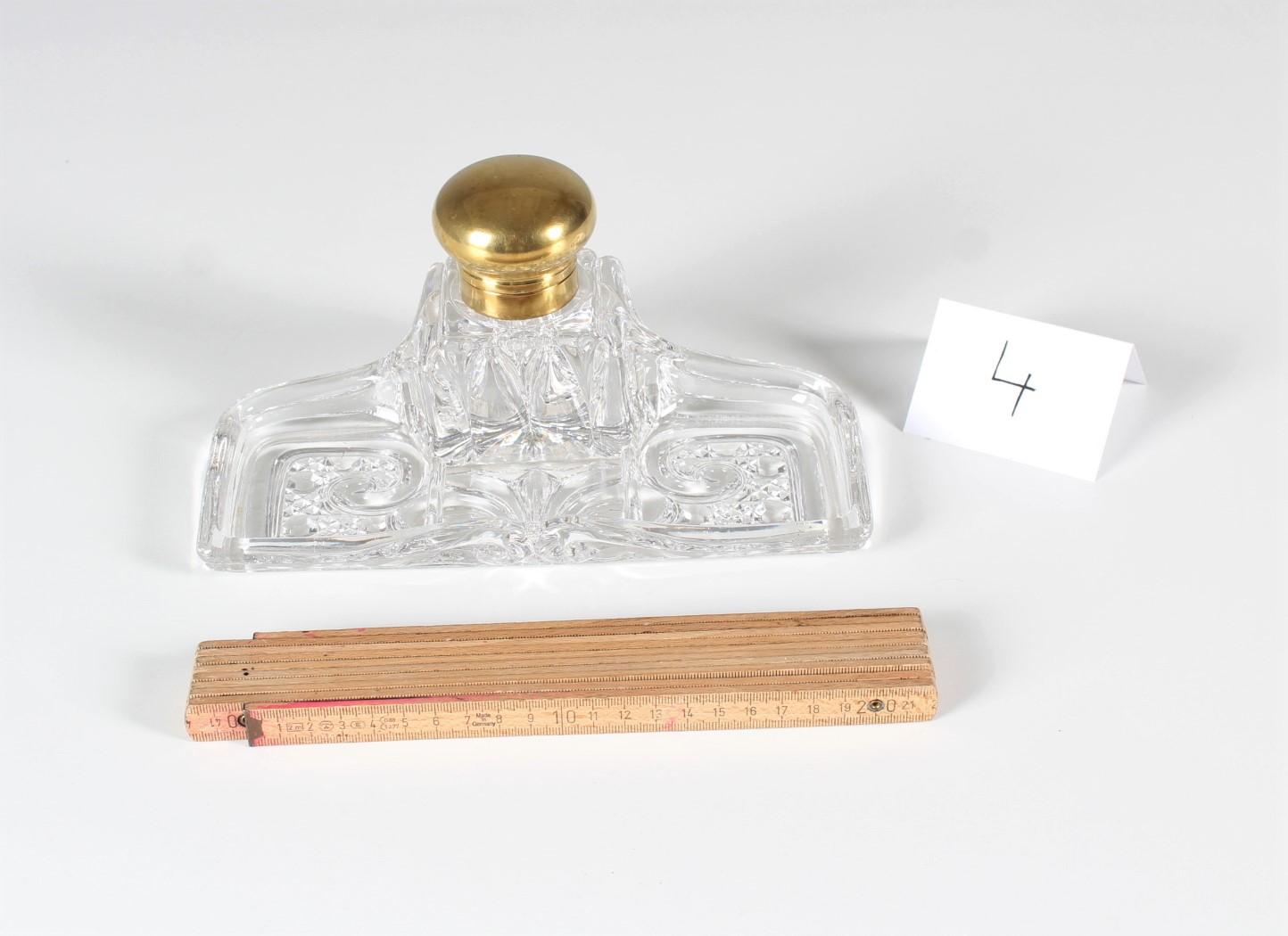 Antique Inkwell, Baccarat Déposé, Gilded Brass, Late 19th Century For Sale 1