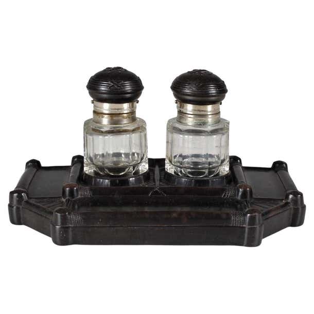 Antique Gutta-Percha Inkwell, Original Glass Inserts, Circa 1880s For ...