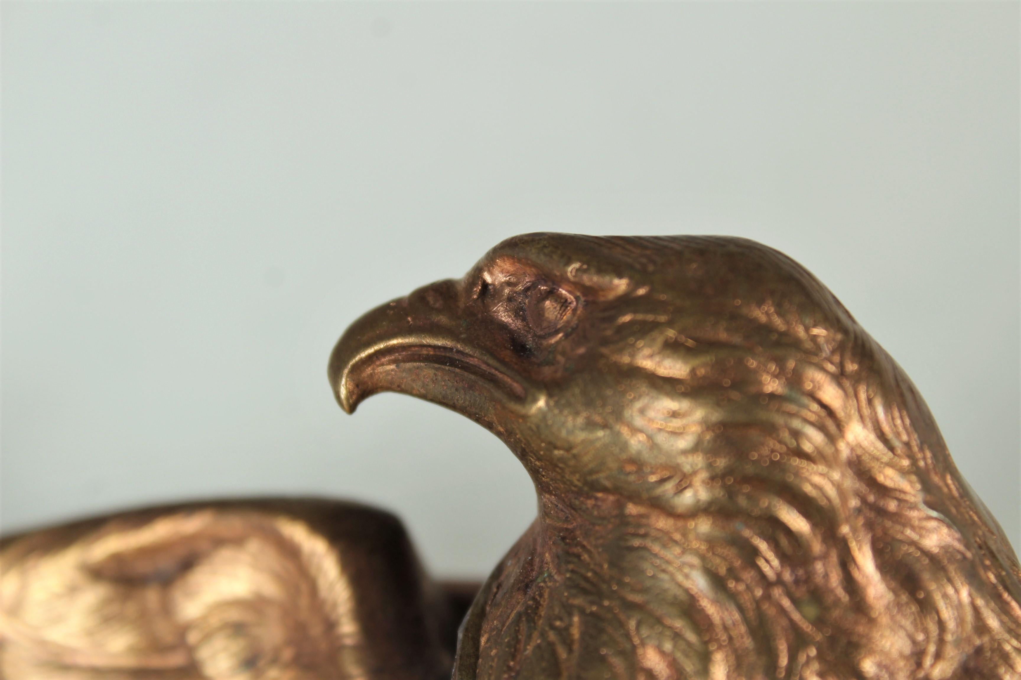 Antique Inkwell, Bald Eagle, Pen Tray, Gilded Bronze, Signed Frecourt, Art Deco For Sale 7