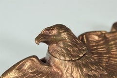Antique Inkwell, Bald Eagle, Pen Tray, Gilded Bronze, Signed Frecourt, Art Deco