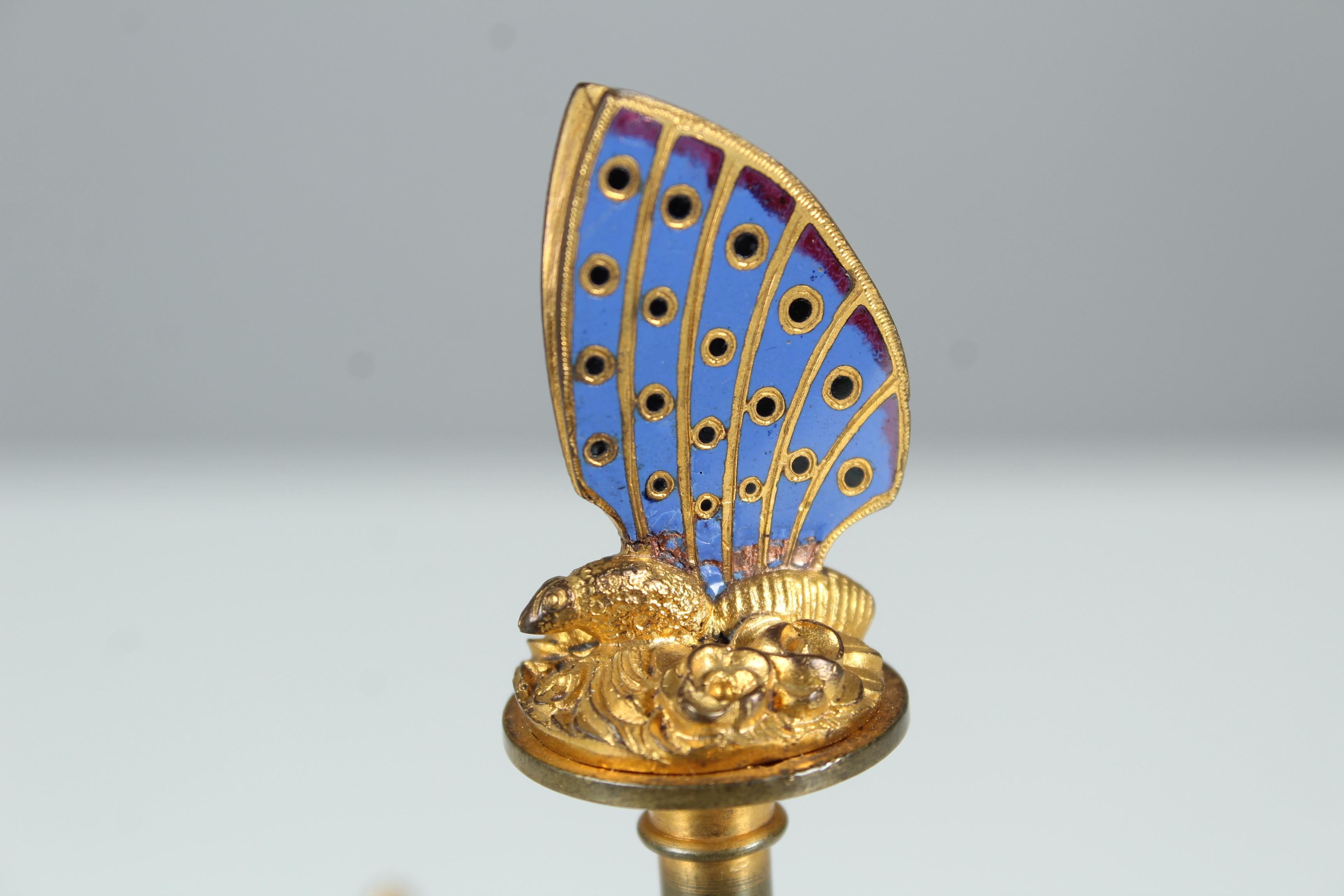 Antique Inkwell, Brass Enameled, Butterfly, Inkstand, France, circa 1880 For Sale 4