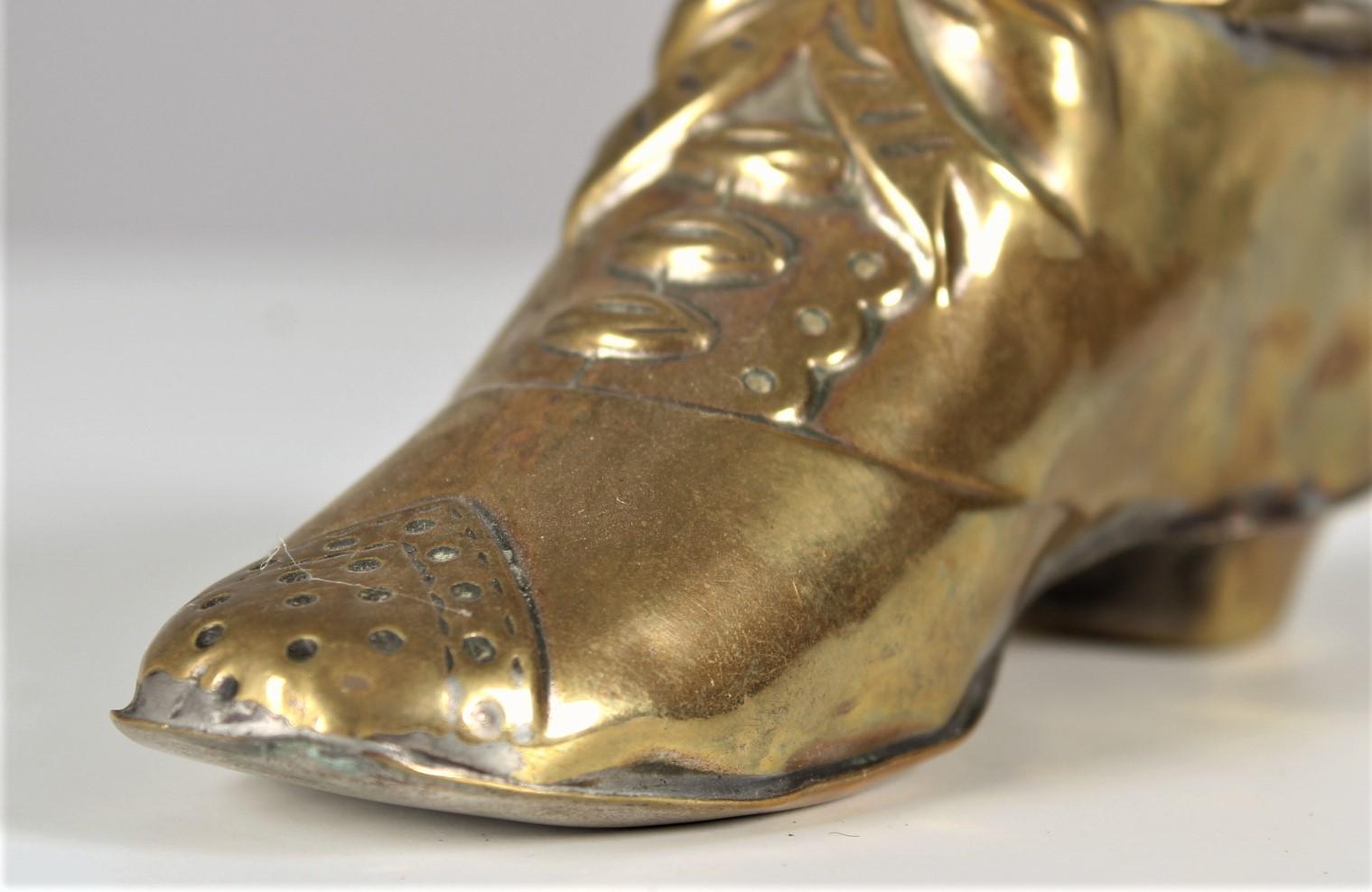 Antique French Brass Inkwell, Shoe, Early 20th Century For Sale 1