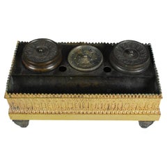 Used Inkwell, Bronze D´oré, Desk Utensil, Neogotic, circa 1850