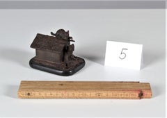 Antique Inkwell, Bronze, Late 19th Century, Dog and Cat