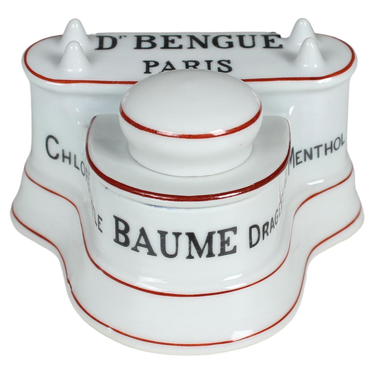 Antique French Limoges Porcelain Inkwell, "D´Bengue Paris", Docteur Jules Bengué For Sale