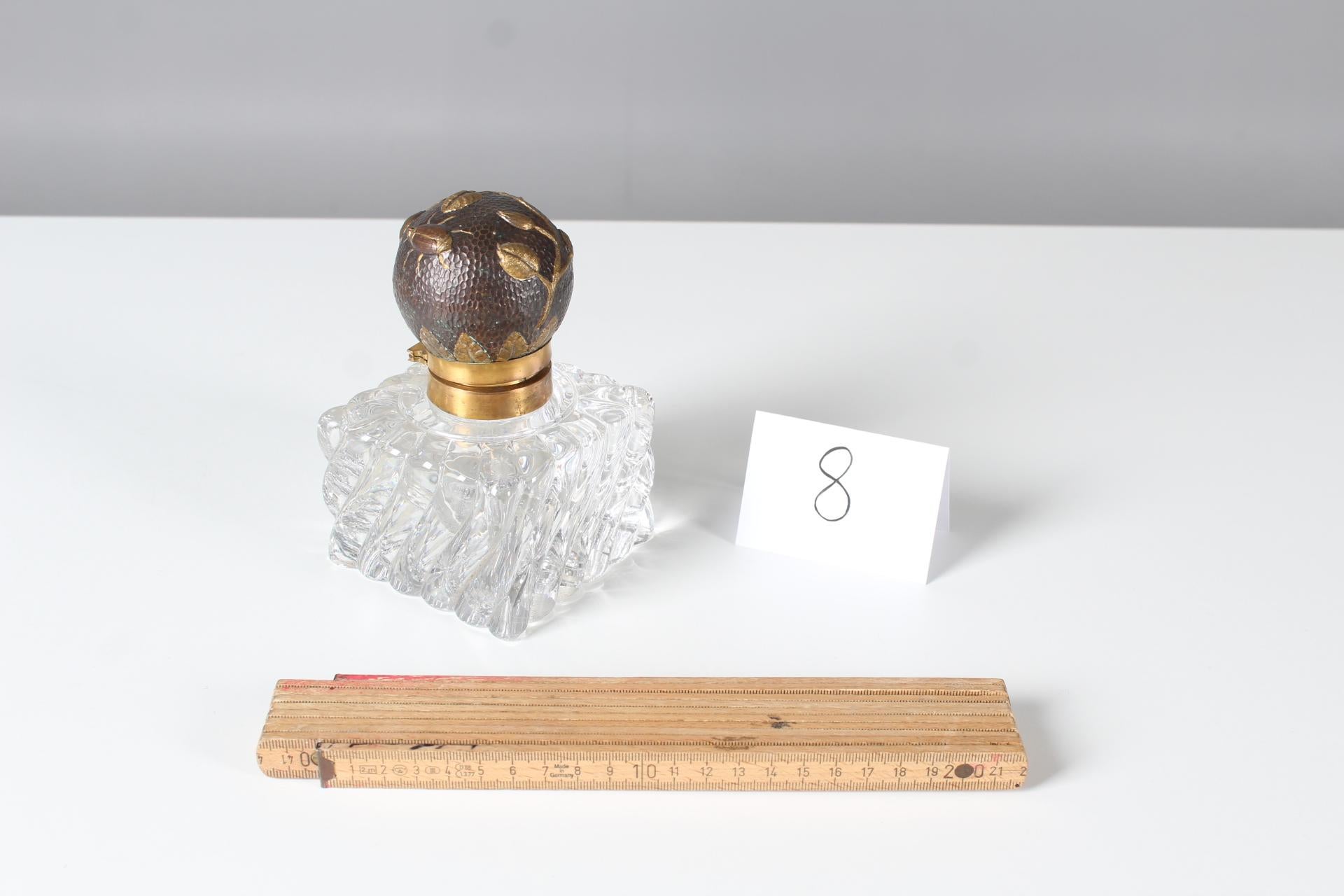Antique Inkwell, Crystal Glass, Bronze, Late 19th Century In Good Condition For Sale In Greven, DE