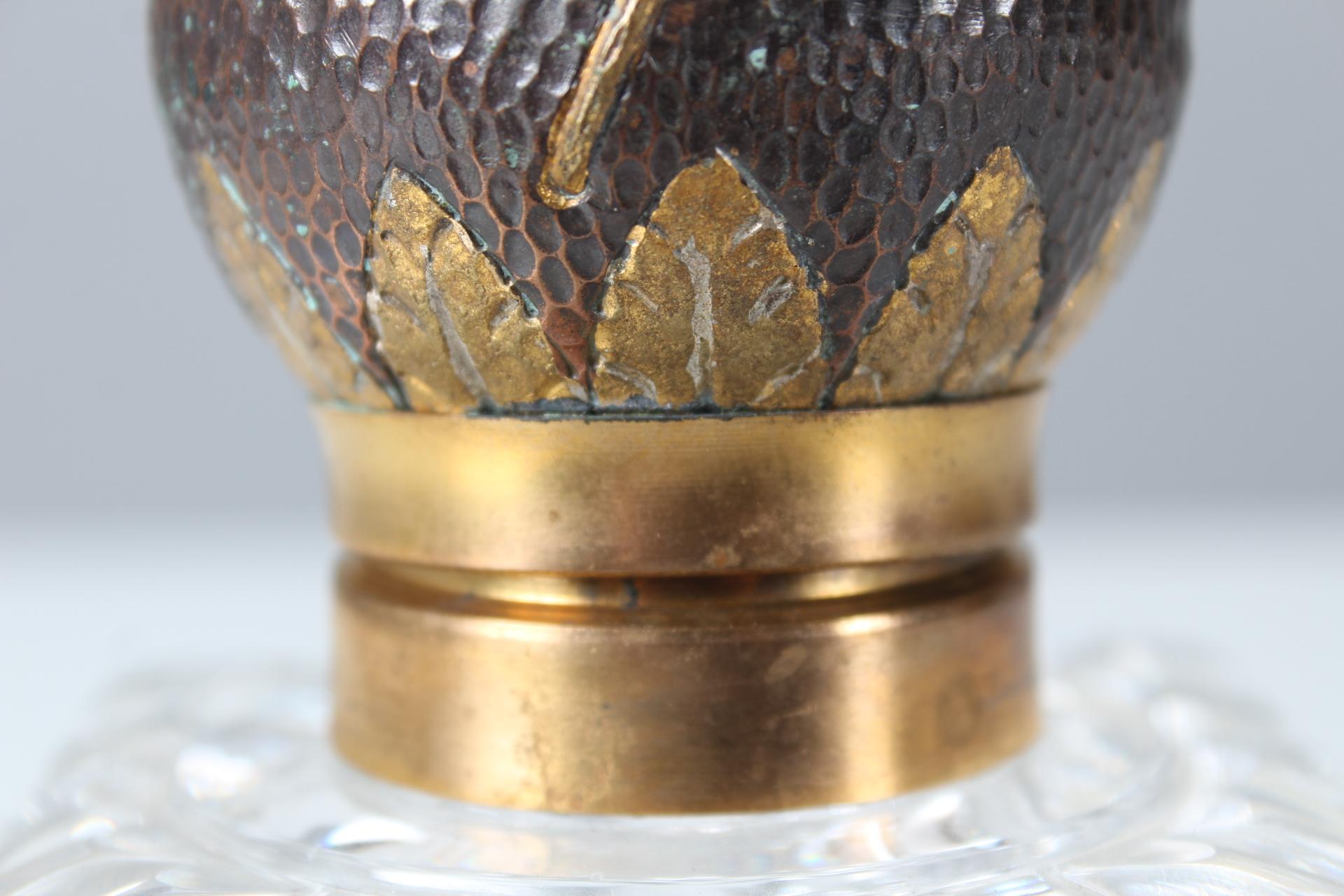 Antikes Tintenfass, Kristallglas, Bronze, spätes 19. Jahrhundert im Angebot 4