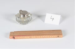 Antique Inkwell, Crystal Glass, Silver Plated, Late 19th Century