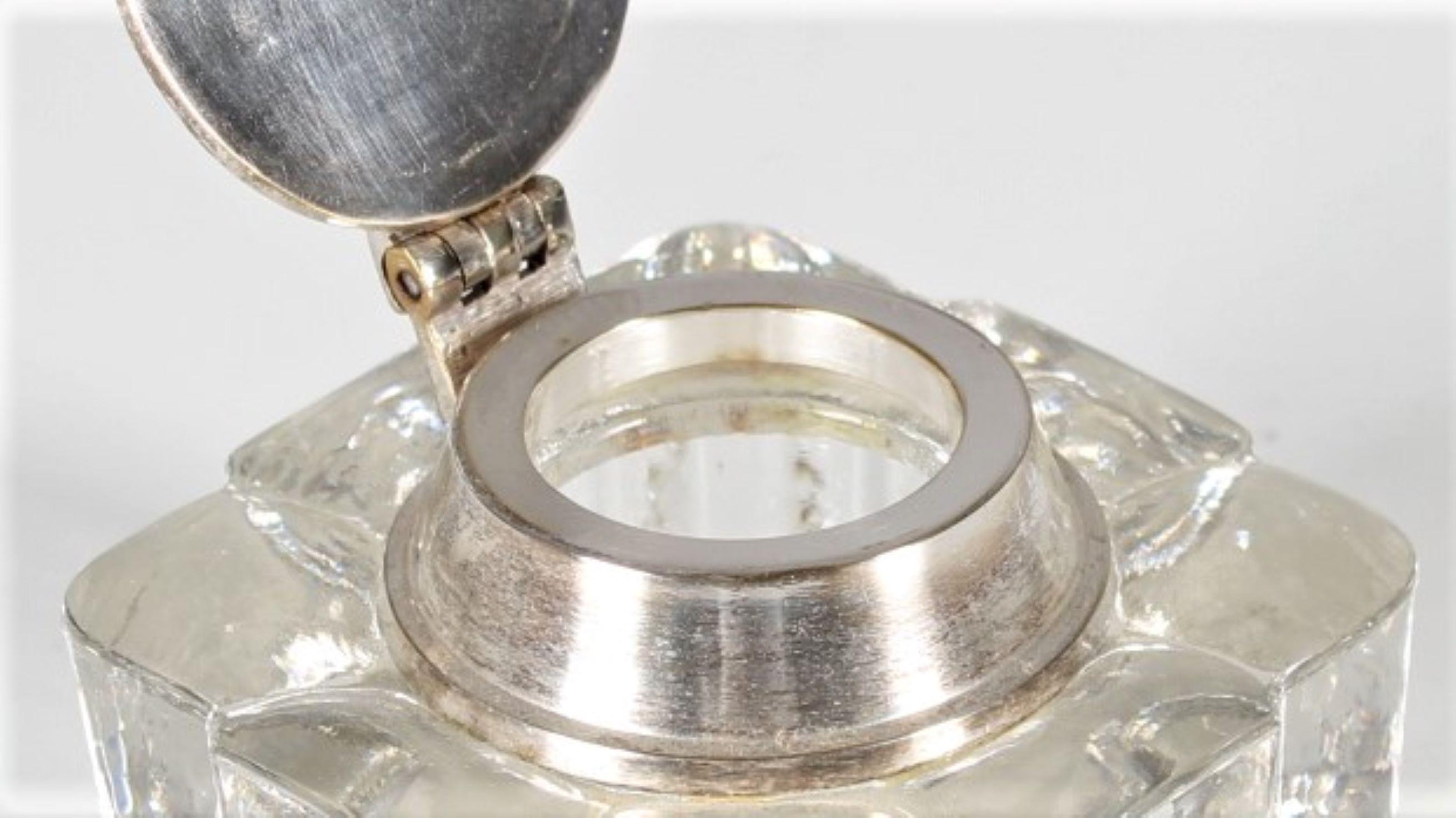 Antique Inkwell, Crystal Glass, Silver Plated, Late 19th Century In Good Condition For Sale In Greven, DE