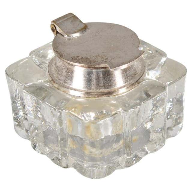 Early 20th Century Cut Glass Inkwell with Silver Mountings, Birmingham ...