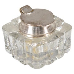 Antique Inkwell, Crystal Glass, Silver Plated, Late 19th Century