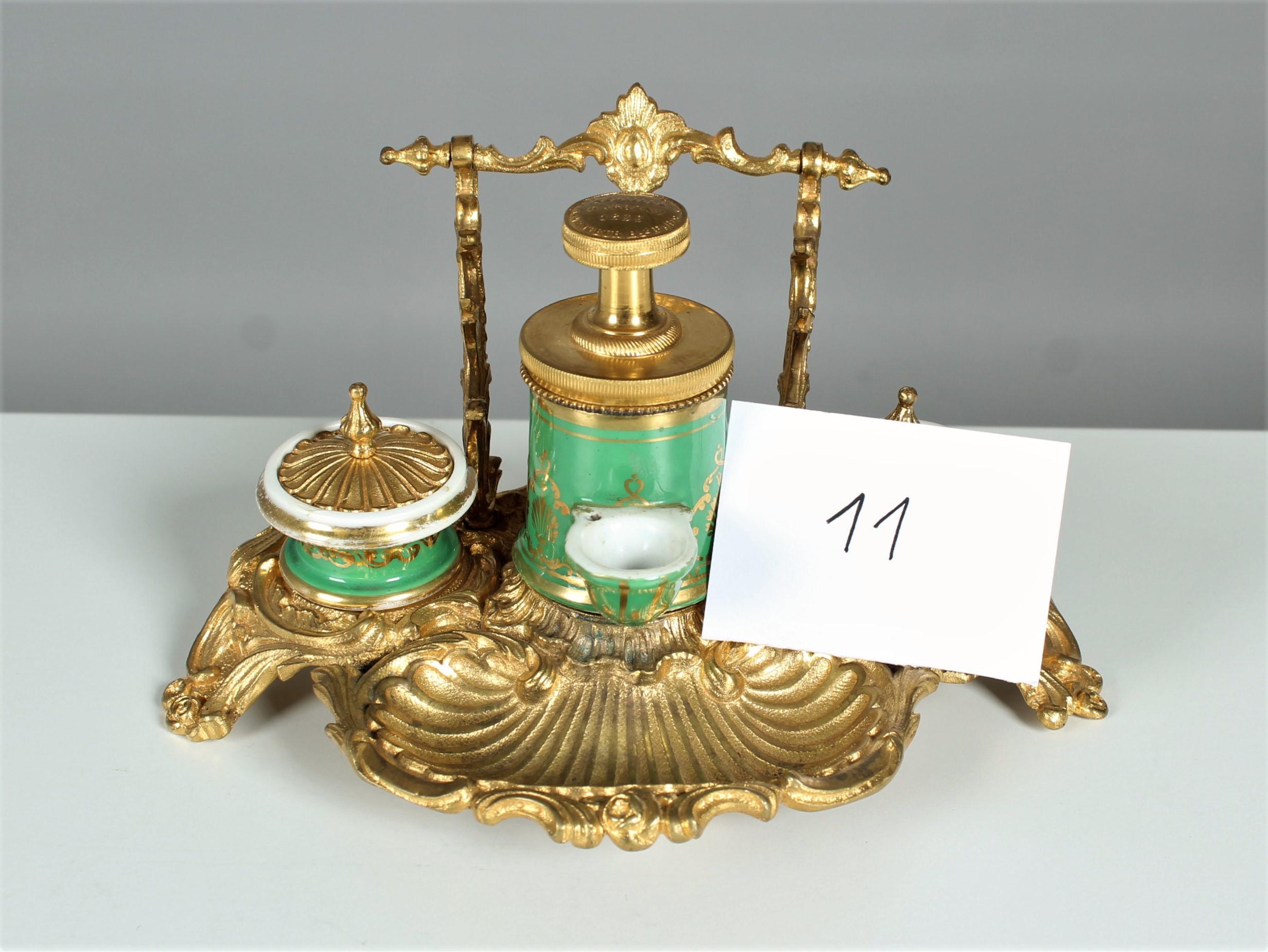 Antique Inkwell from Bronze and Ceramic, France, circa 1880, Louis XV Style For Sale 5