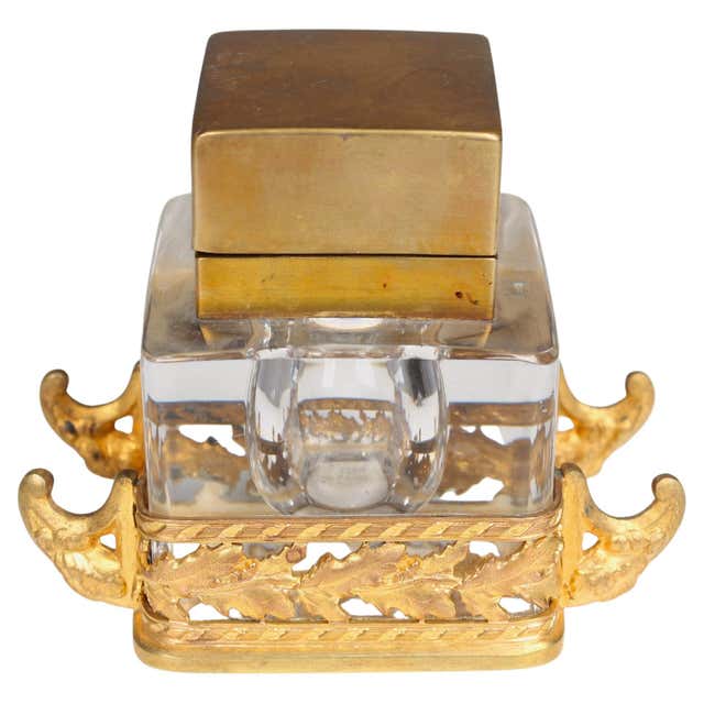 Antique French Brass Inkwell, Shoe, Early 20th Century For Sale at 1stDibs